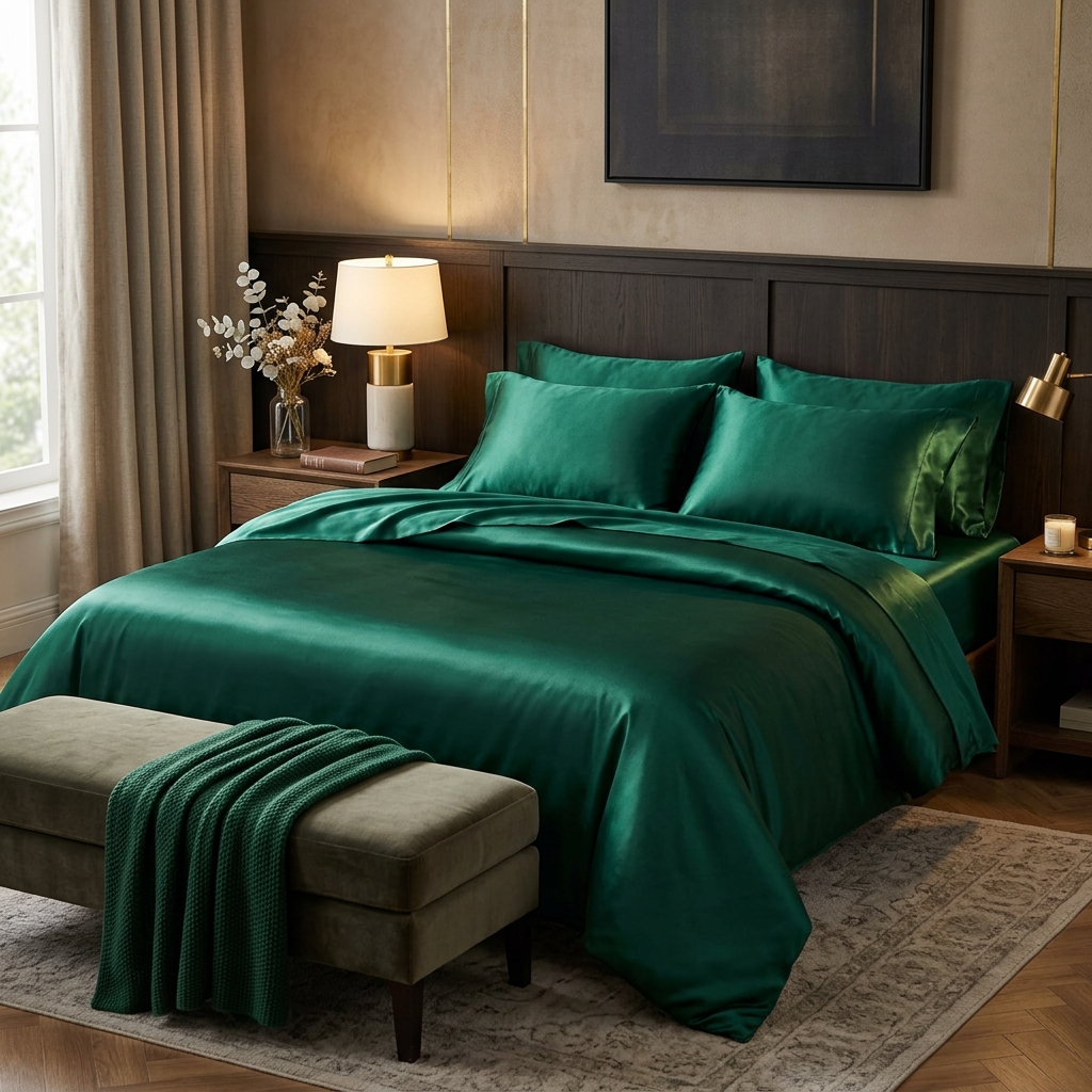 Ensemble Draps Satin Émeraude